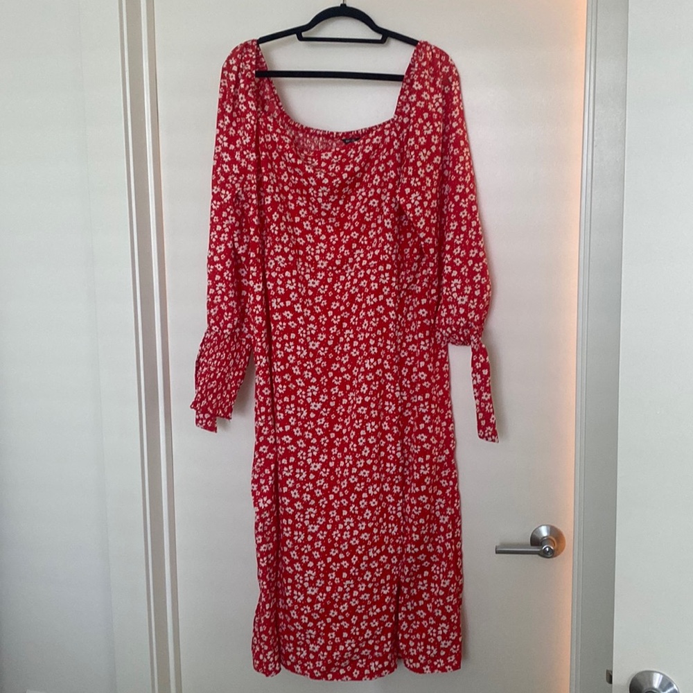 Shein Red Floral Midi Dress
